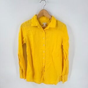 J. Crew Bright Yellow 100% Linen Button Down Shirt Size 6 Preppy Vibrant Classic
